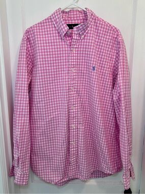 Ralph Lauren Pink & White Gingham Long Sleeve Button Down Cotton Shirt Mens L